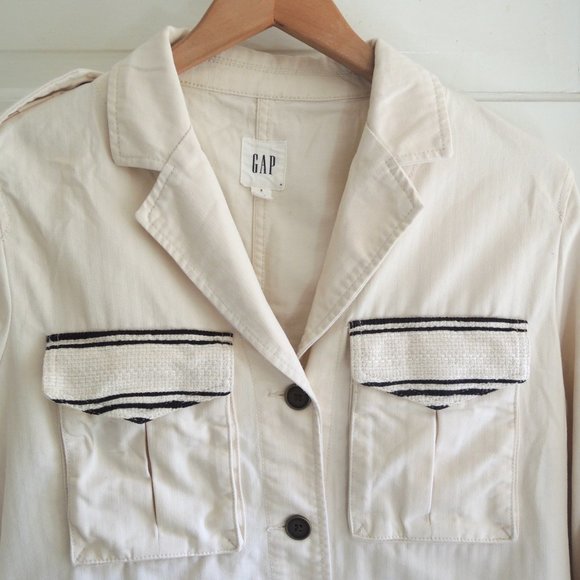 GAP White & Black Striped Mixed Media Denim Button Front Jacket S - Picture 2 of 11